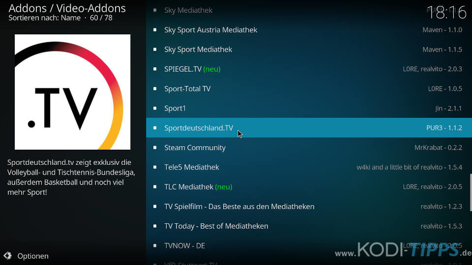 Instale el addon Sportdeutschland.TV Kodi - Paso 2