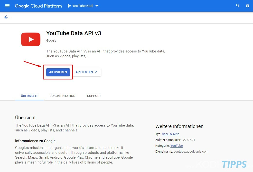 Crear y configurar la clave API de YouTube - Paso 6