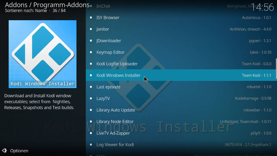 Addon Kodi Windows Installer en el repositorio oficial de Kodi