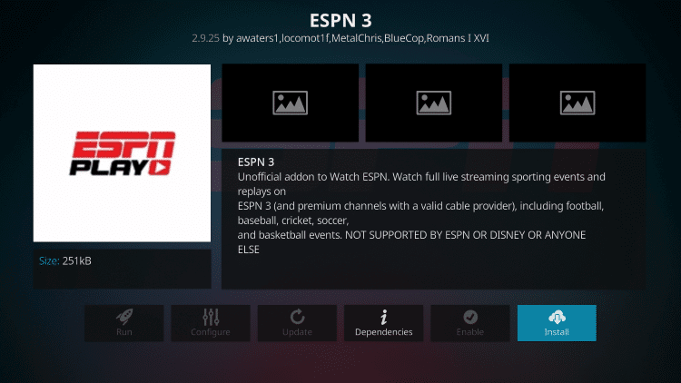 Instalar ESPN en Kodi
