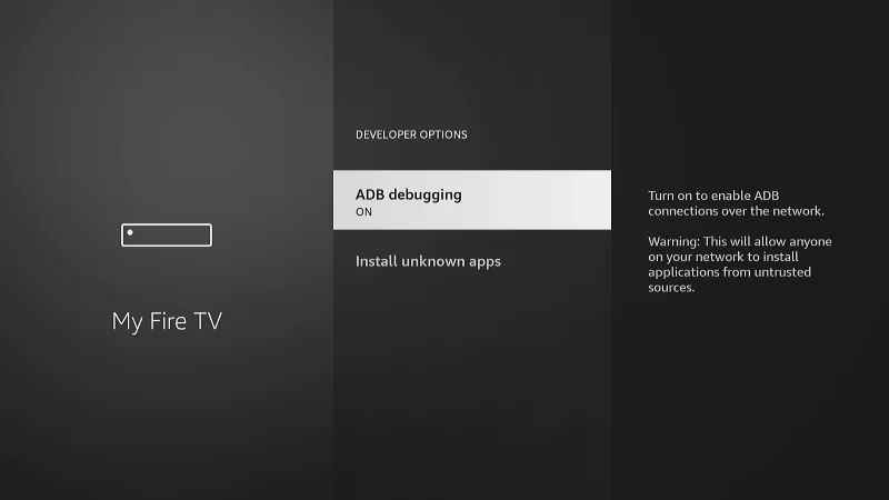 habilite la depuración de ADB para tomar una captura de pantalla en el dispositivo Amazon Fire TV