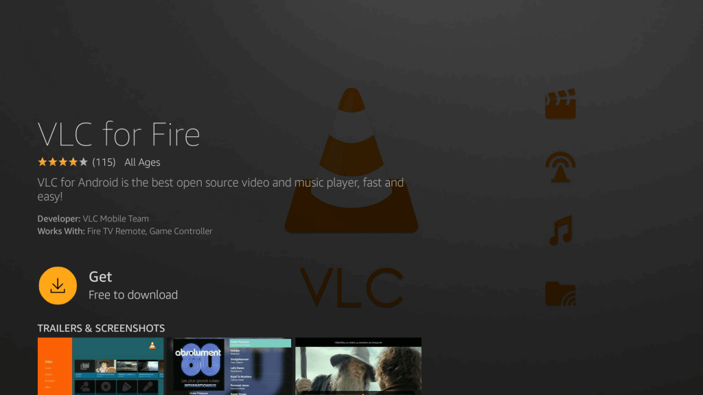 Haga clic en Obtener - VLC Player Firestick