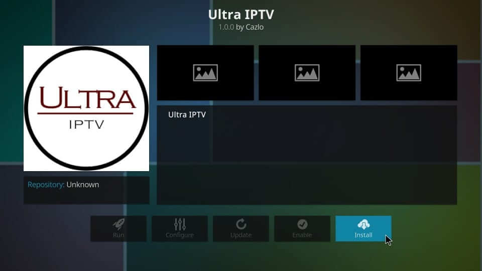 Seleccione el botón Instalar para obtener Ultra IPTV Kodi Addon