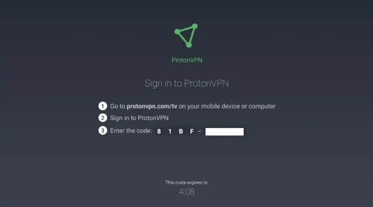 Código de activación - ProtonVPN para Firestick