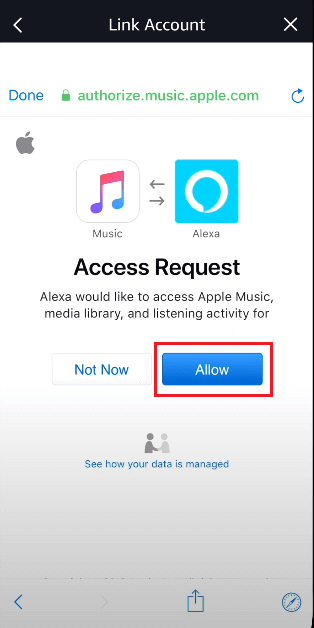 haga clic en Permitir a Alexa para acceder a Apple Music 