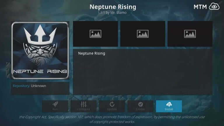 Seleccione Instalar - Neptune Rising Kodi  