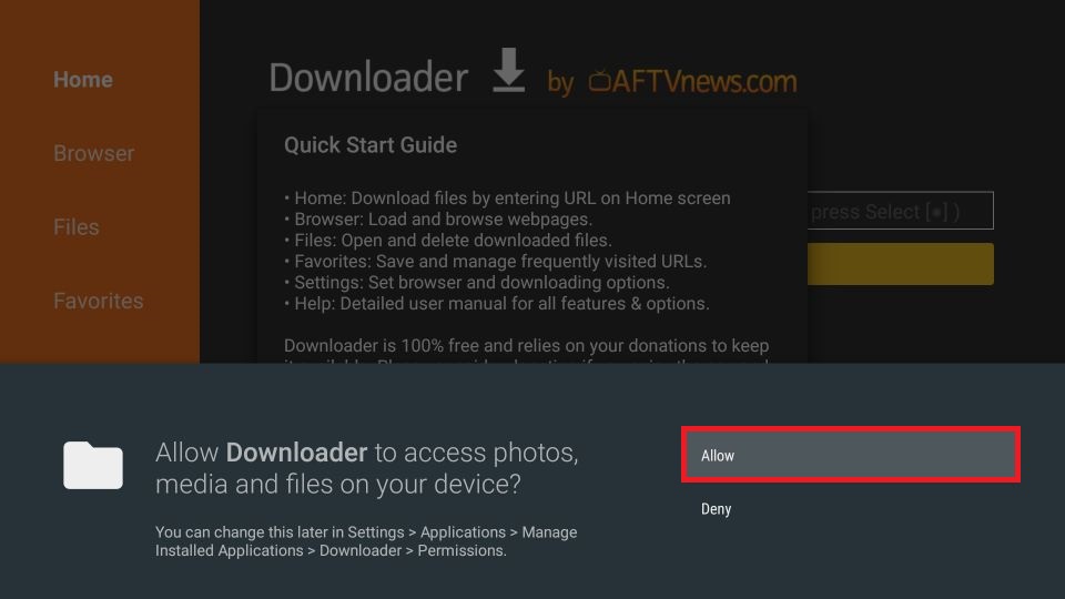 Permitir que Downloader acceda a los archivos
