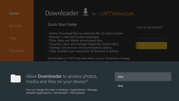 Permitir que Downloader acceda a los archivos