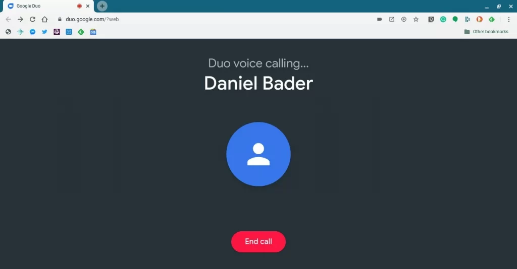 Opción de finalizar llamada en la web de Google Duo