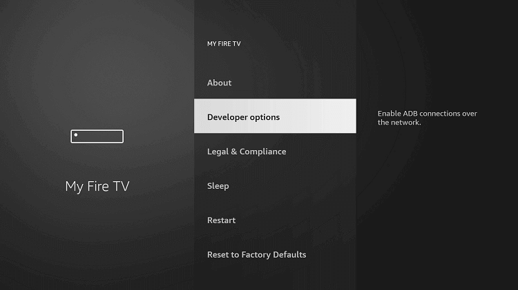 haga clic en Opciones de desarrollador en My Fire TV